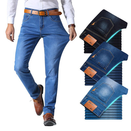 Classic Style Men Business Casual Stretch Slim Denim Pants