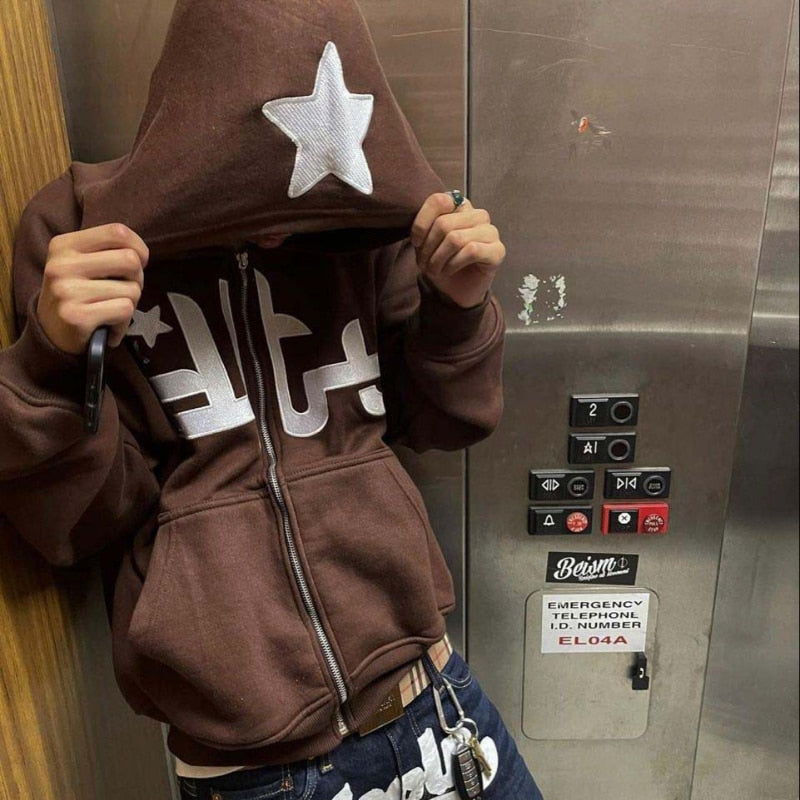 Star Letter Print Hoodie