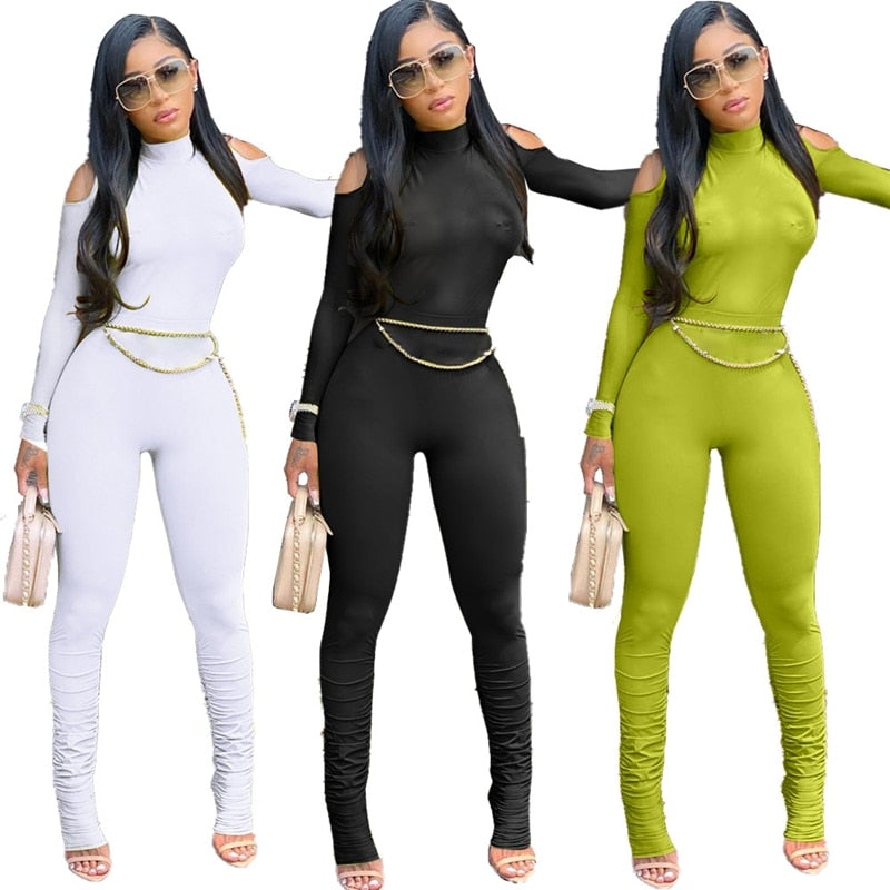 Long Sleeve Stacked One Piece Jumpsuit