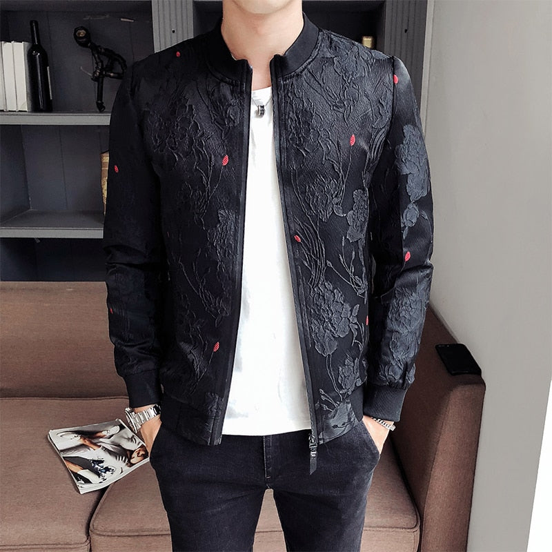 Vintage Jacket Men Floral Bomber Jacket