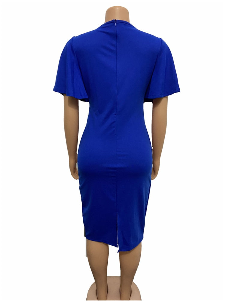 Elegant Bodycon Flare Sleeves Knee Length Dress