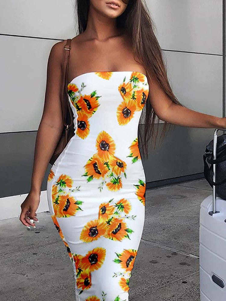 Sunflower Print Long Skirt