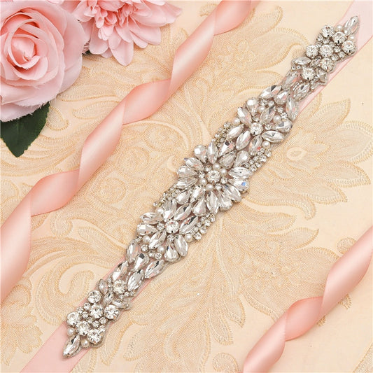 Silver Rhinestones Crystal Flower Belt