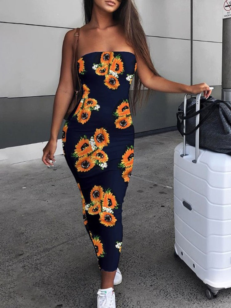 Sunflower Print Long Skirt