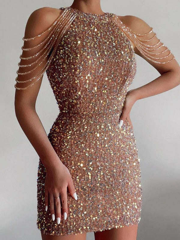 Gold Sequin Evening Dress